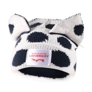 Black & White Unisex Polka Dot Knit Beanie with Ears